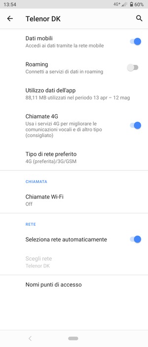Seleziona Tipo di rete preferito