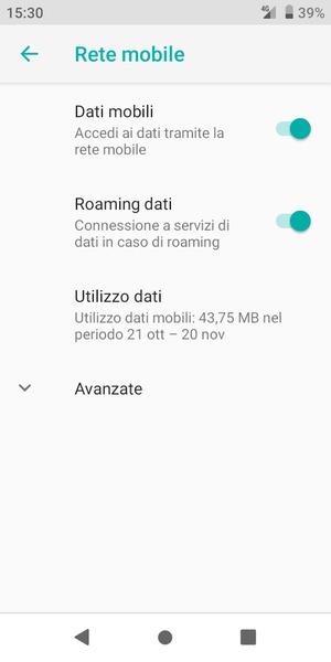 Attiva o disattiva Roaming dati
