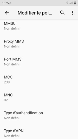 Faites défiler vers le bas et saisissez les informations MMS