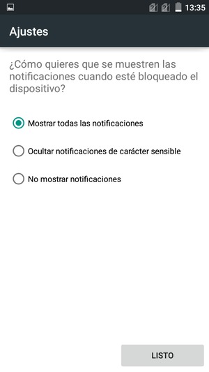 Seleccione la opción deseada y seleccione LISTO