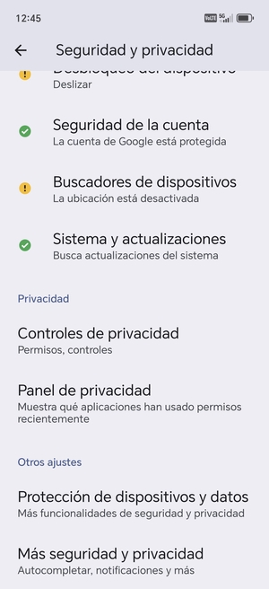 Desplácese y seleccione Más seguridad y privacidad