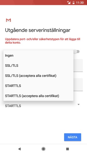 Välj Ingen och NÄSTA