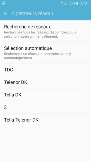 Sélectionnez un opérateur réseau dans la liste