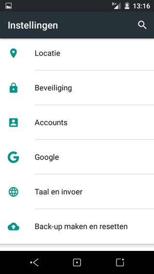 Scroll naar en selecteer Back-up maken en resetten