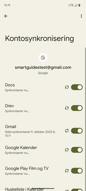 Dine oplysninger vil blive synkroniseret