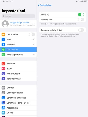 Attiva o disattiva Roaming dati