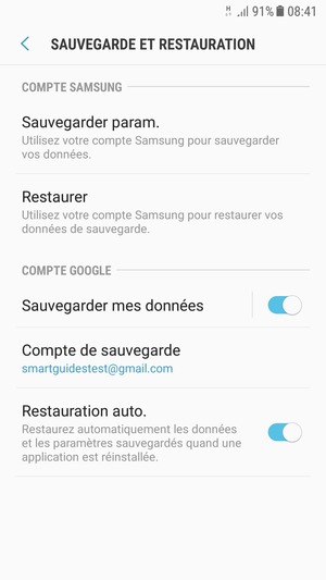 Sélectionnez Compte de sauvegarde