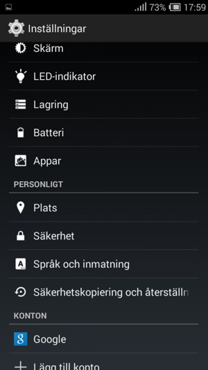 Scrolla till och välj Säkerhet