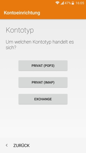 Wählen Sie PRIVAT (POP3) oder PRIVAT (IMAP)