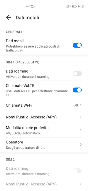 Per modificare la rete, in presenza di problemi, seleziona Operatore