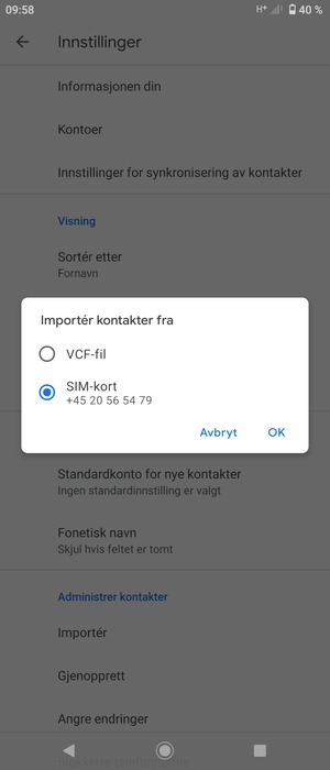 Velg SIM-kort og OK