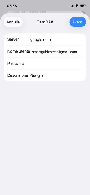 Inserisci le informazioni di Google e seleziona Avanti