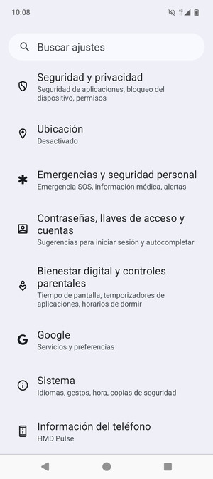 Desplácese y seleccione Seguridad y privacidad