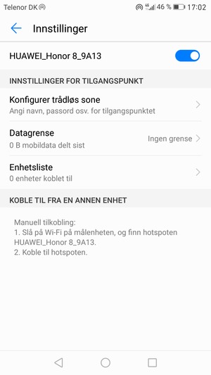 Telefonen din er konfigurert for bruk som et modem
