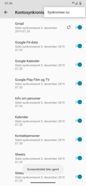 Vælg Synkroniser nu