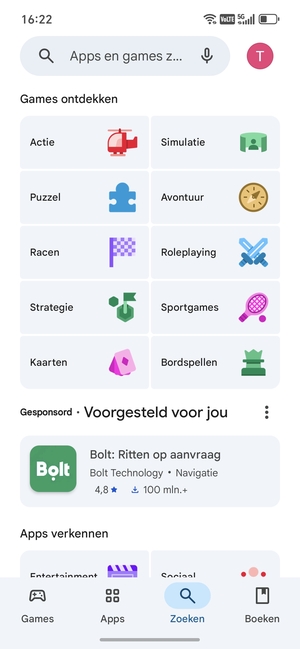 Selecteer de zoekbalk