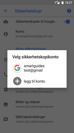 Velg sikkerhetskopi-kontoen din