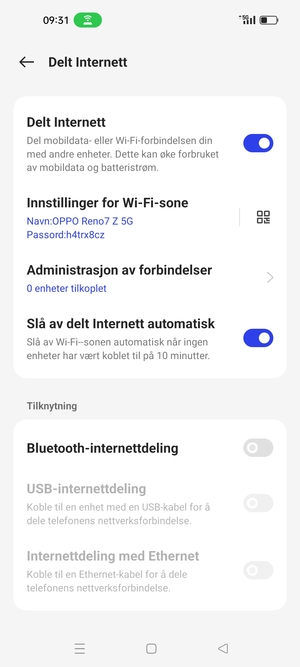 Telefonen din er konfigurert for bruk som et modem
