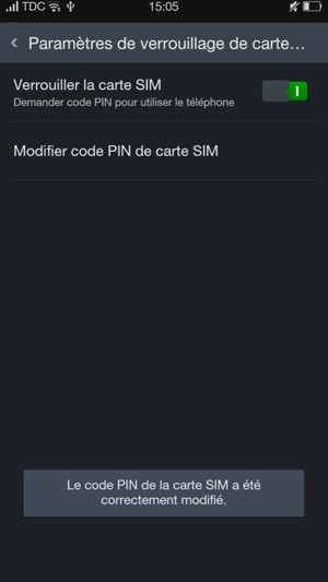 Votre Code PIN de la carte SIM a été modifié