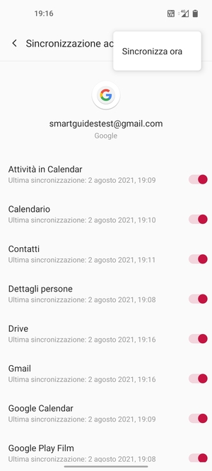 Seleziona Sincronizza ora