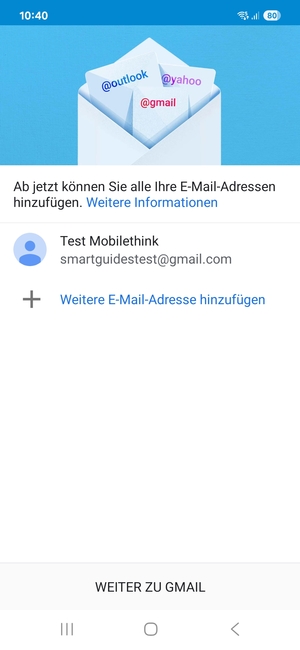 Wählen Sie WEITER ZU  GMAIL