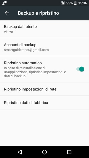 Torna al menu Backup e ripristino e seleziona Account di backup