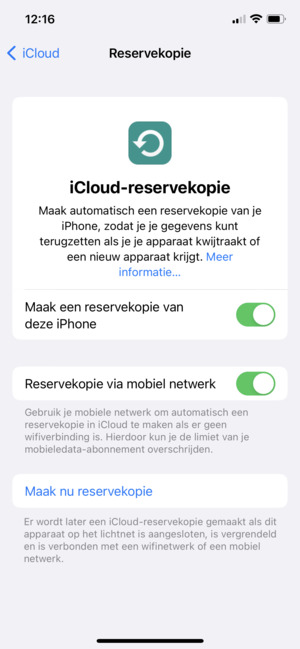 Selecteer Maak nu reservekopie