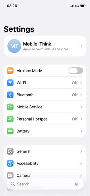 To change the PIN for the SIM card, return to the Settings menu and select Mobile Service