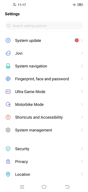 Scroll to and select Security