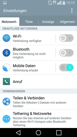 Wählen Sie Netzwerke und  Tethering & Netzwerke