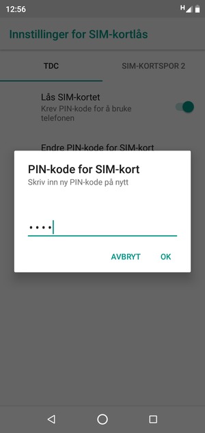 Bekreft din nye PIN-kode for SIM-kort og velg OK