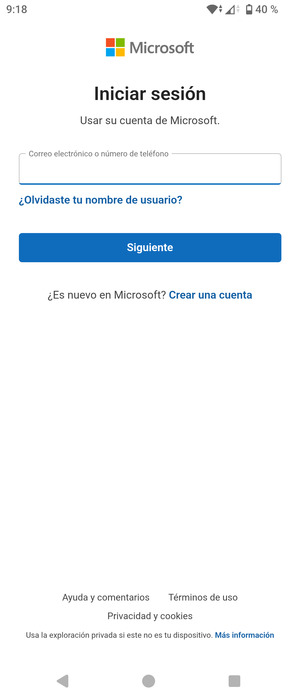 Introduzca su dirección de Hotmail y seleccione Siguiente