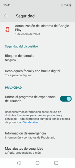 Para cambiar el PIN de la tarjeta SIM, vaya al menú Seguridad y seleccione Más ajustes de seguridad
