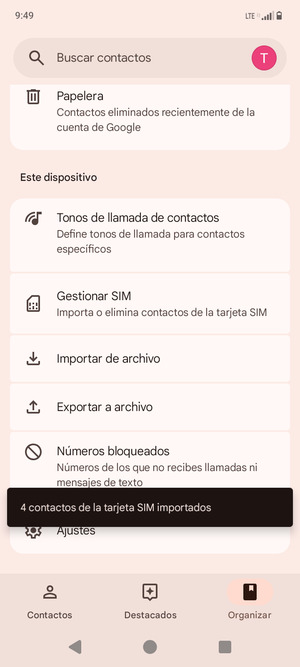 Sus contactos se guardarán en su cuenta de Google y se guardarán en su teléfono la próxima vez que Google sea sincronizado.