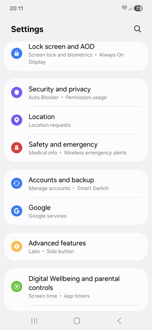 Scroll to and select Accounts and backup