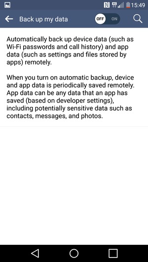 Turn on Back up my data