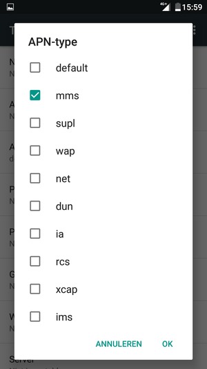 Vink het selectievakje mms aan en selecteer OK