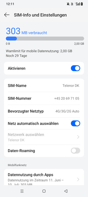 Um das Netzwerk zu wechseln, falls Probleme auftreten, schalten Sie Netz automatisch auswählen aus
