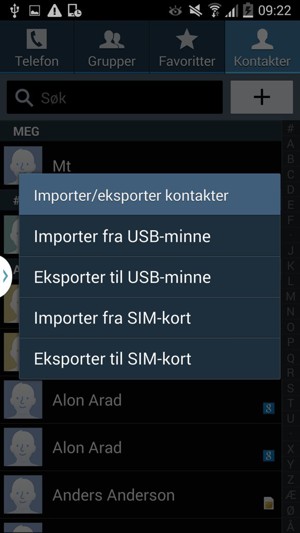 Velg Importer fra SIM-kort
