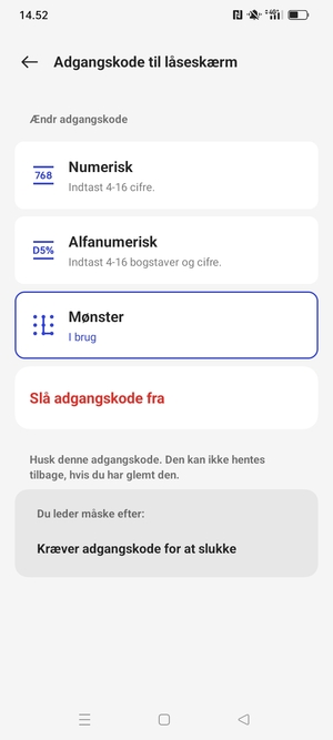 Din telefon er nu sikret med en skærmlås