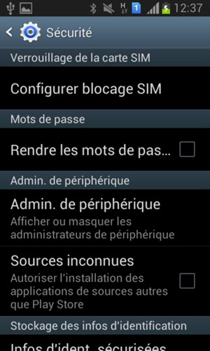 Sélectionnez Configurer blocage SIM