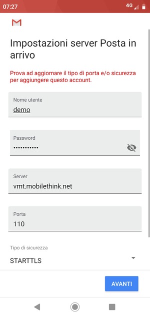 Seleziona Tipo di sicurezza