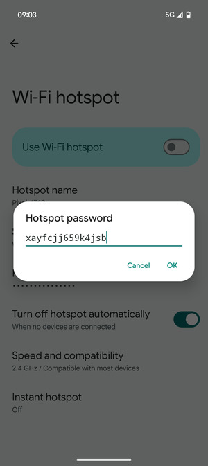 Enter a Wi-Fi hotspot password of at least 8 characters and select OK