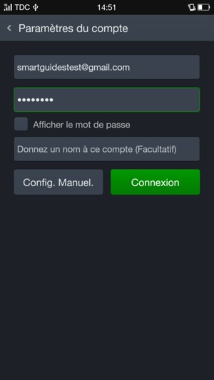 Saisissez votre adresse Gmail ou Hotmail et votre mot de passe. Donnez un nom à votre compte et sélectionnez Connexion