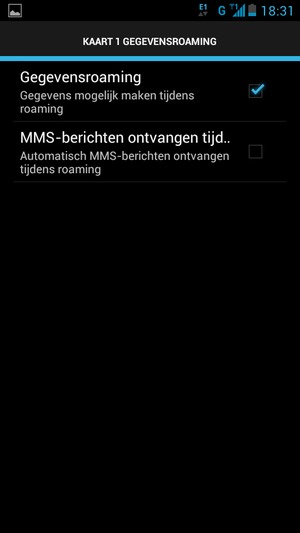 Schakel Gegevensroaming in of uit