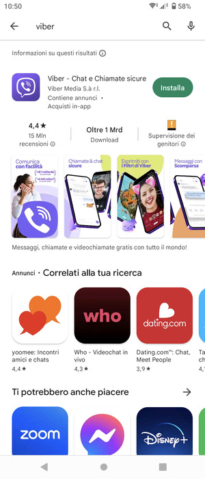 Seleziona l'applicazione