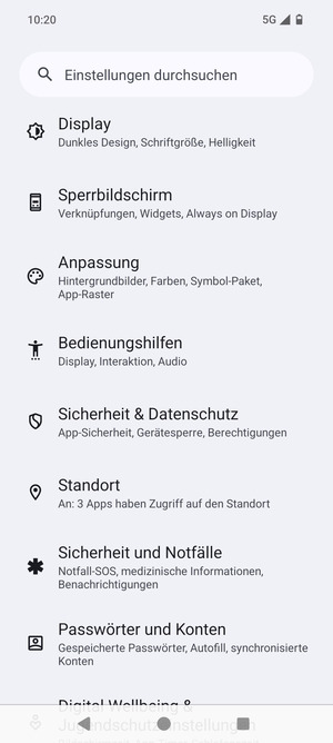 Scrollen Sie und wählen Sie Sicherheit & Datenschutz