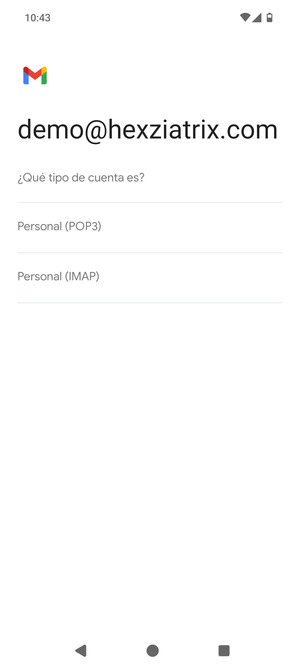 Seleccione Personal (POP3) o Personal (IMAP)