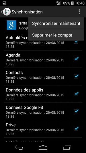 Sélectionnez le bouton du Menu puis Synchroniser maintenant