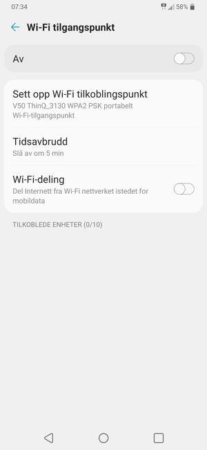 Velg Sett opp Wi-Fi tilkoblingspunkt